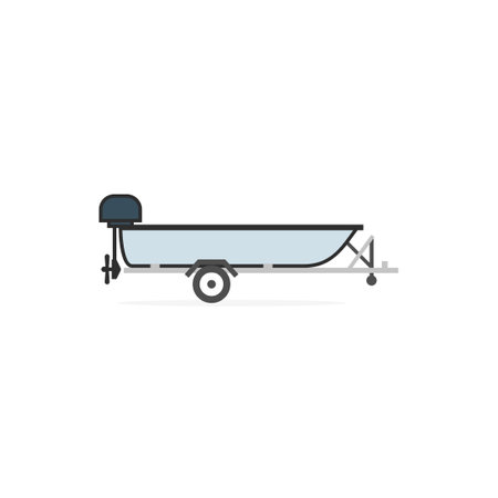 Motorboat on car trailer. Clipart image isolated on white backgroundのイラスト素材