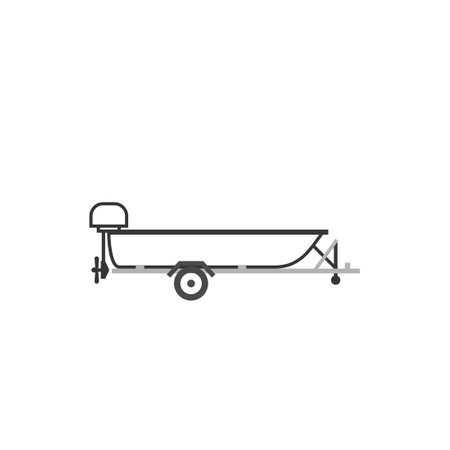 Motorboat on car trailer. Clipart image isolated on white backgroundのイラスト素材