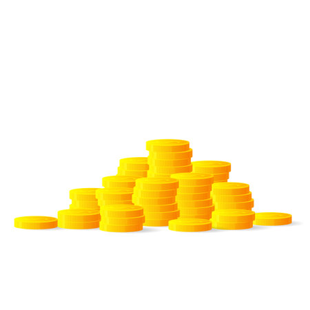 Pile of golden coins. Wealth concept. Clipart image isolated on white backgroundのイラスト素材