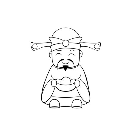 Chinese Money God character outline. Clipart image isolated on white backgroundのイラスト素材