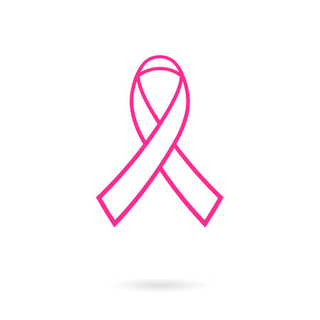 Pink ribbon outline icon. Breast cancer clipart isolated on white backgroundのイラスト素材