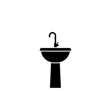 Sink with pedestal silhouette icon. Clipart image isolated on white backgroundのイラスト素材