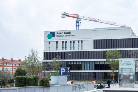 Sabadell, SPAIN - 03/14/2020: Parc Tauli Universitary Hospitalのeditorial素材