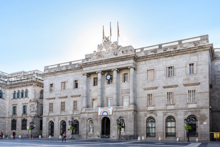 Barcelona, SPAIN - 08/30/2020: facade of Barcelona city hall buildingのeditorial素材