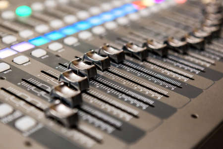 Recording studio equipment. Professional audio mixing console.