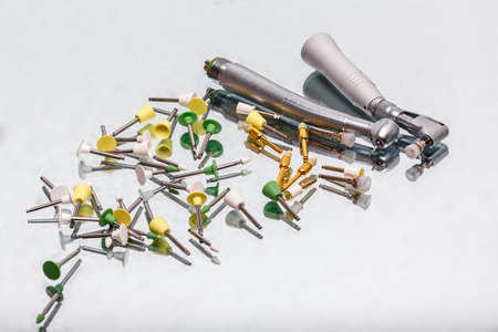 dental and endodontic instruments on the napkin. Top viewの写真素材