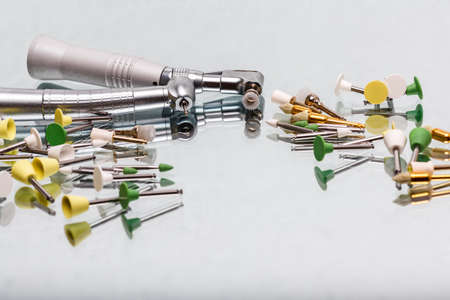 dental and endodontic instruments on the napkin. Top viewの写真素材