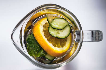 juice in a decanter. fresh. top view. Summer timeの写真素材