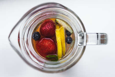 juice in a decanter. fresh. top view. Summer timeの写真素材