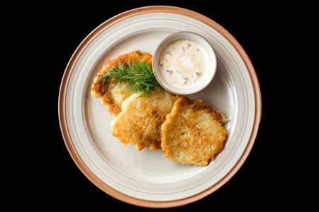 European international fusion cuisine, a beautiful dish on a white plate decorated with herbs and...
