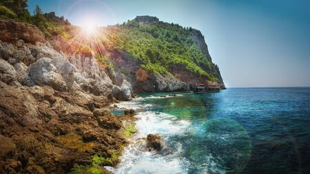 Mountains and sea scenery with blue sky, Turkeyの写真素材