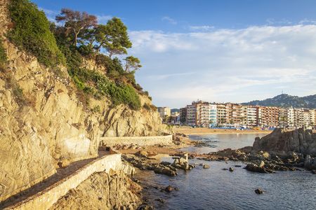 Beautiful view on Lloret de mar on sunny bright day. Waterfront of LLoret de Mar, Costa Brava, Spainの写真素材