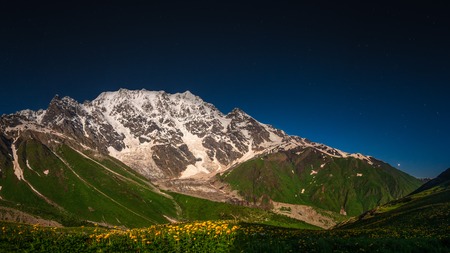 Caucasus mountain Shkhara at night. Svaneti mountains landscape, Georgiaの写真素材