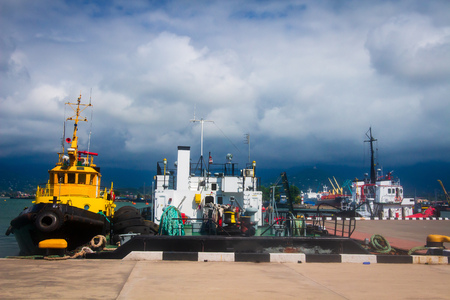 Batumi, Georgia -  june 30, 2018 - Ships and boats in sea port of Batumi