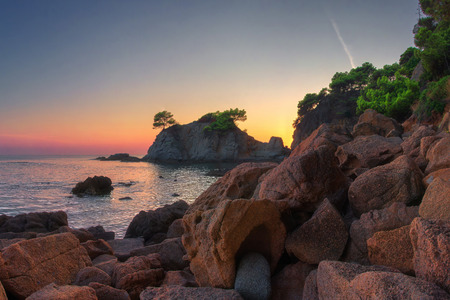 Costa Brava nature landscape in the morning. Sea coast in Lloret de Marの写真素材