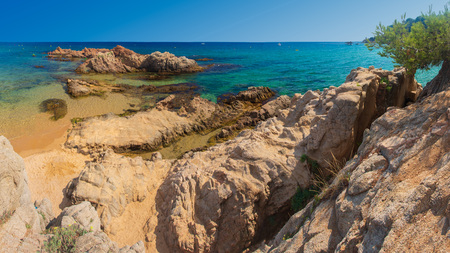 Beautiful sea resort beach Santa Cristina in Lloret de Mar, Spain. Summer vacation in Costa Bravaの写真素材
