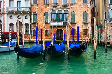 Venice, Italy. Gondolas in Grand Canal near old house. Venetian down Townの写真素材