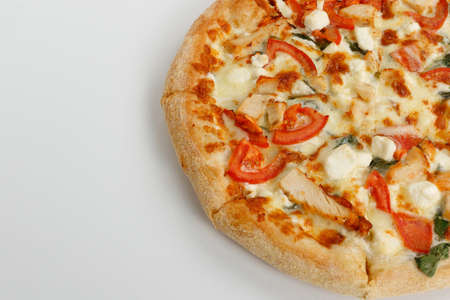 Pizza close-up on a white background. View from above. Isolateの写真素材