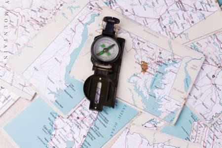 Map of Maryland State, compass. View from above