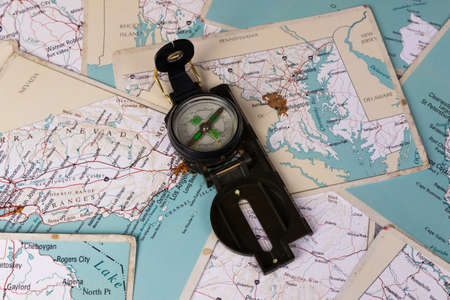 Map of Maryland State, compass. View from aboveの写真素材