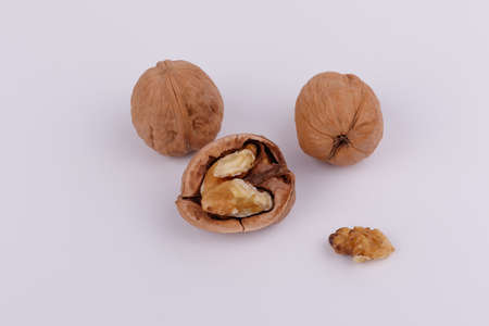 walnuts on a white background close-upの写真素材