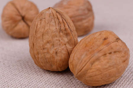 Walnuts closeup on burlap. Walnut Healthy Foodの写真素材