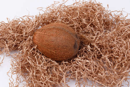 Coconut in the chips. Close-up. View from above. Isolateの写真素材