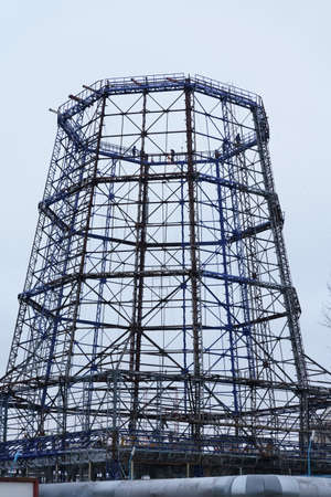 The fittings of the disassembled tower of the cooling tower. Upstairs undergoing repairsの写真素材