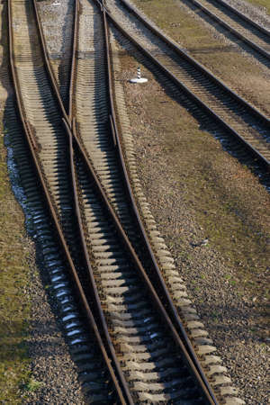 Branches of the railway tracks. Railway track. View from aboveの写真素材