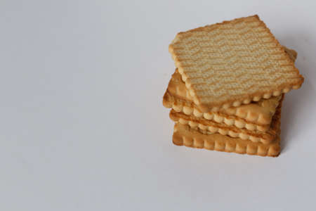 Shortbread cookies on a white background. Top view close upの写真素材