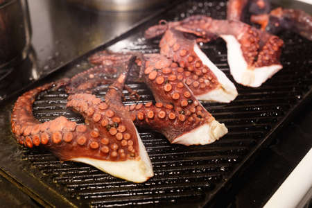 The tentacles of an octopus are grilled. Close-up viewの写真素材