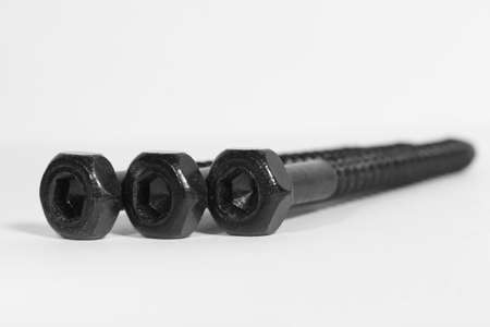 Macro shooting. self-tapping screws with a turnkey head on a white background.の写真素材