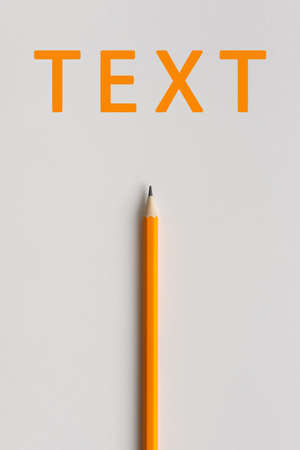 An interactive photo composition of an orange pencil and space for creative thinking (text) is used for presentation in the field of education, business or creativity. Lighting on a pencil in the studio. White backgroundの写真素材