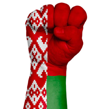 Fist of Belarus flag painted, multi purpose concept - isolated on white backgroundの写真素材