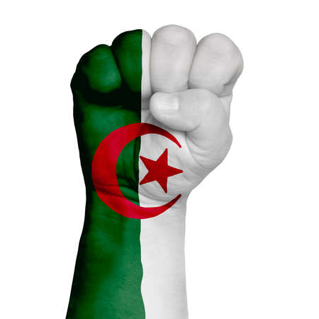 Fist of Algeria flag painted, multi purpose concept - isolated on white backgroundの写真素材
