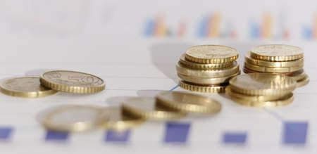 Stock funding or money saving graph with coins. Background for business ideas and design. Chart for financial investment conceptの写真素材