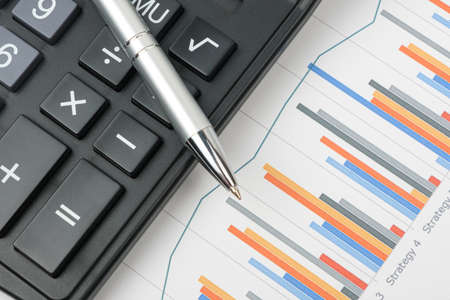 Graphs, charts and business tables. Workplace of business people. Financial conceptの写真素材
