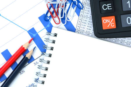 Plan business and finance. Flow charts, calculator and for concept image of computing, business and finance.の写真素材