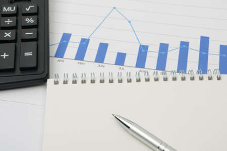 Graphs, charts and business tables. Workplace of business people. Financial conceptの写真素材