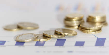 Stock funding or money saving graph with coins. Background for business ideas and design. Chart for...