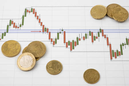 Stock funding or money saving graph with coins. Background for business ideas and design. Chart for financial investment conceptの写真素材