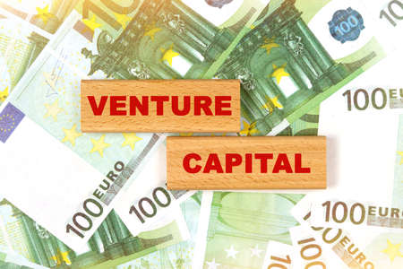 Business concept. Against the background of euro bills, the text is written on wooden blocks - venture capitalの写真素材