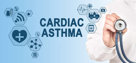 Cardiac asthma diagnosis medical and healthcare concept. Doctor with stethoscope.の写真素材
