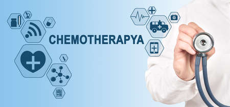 CHEMOTHERAPY diagnosis medical and healthcare concept. Doctor with stethoscope.の写真素材