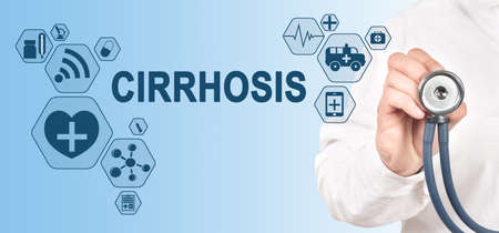 cirrhosis diagnosis medical and healthcare concept. Doctor with stethoscope.の写真素材