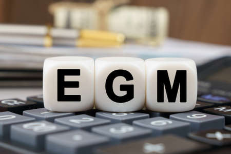 Business and finance concept. There are cubes on the calculator that say - EGM