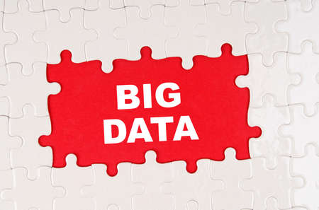 Business and finance concept. In the middle of the puzzles on a red background it is written - BIG DATAの写真素材
