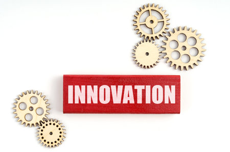 Business concept. On a white background, gears with the inscription - INNOVATIONの写真素材