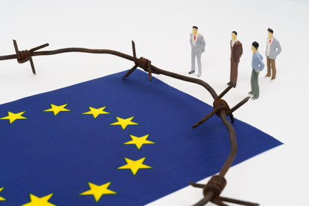 Migration concept. Closed border for migrants to the European Union.