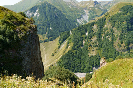 mountain landscape. View of mountains, forest and gorges in Gudauri, Georgia - in summer. Relaxation and rest.の写真素材